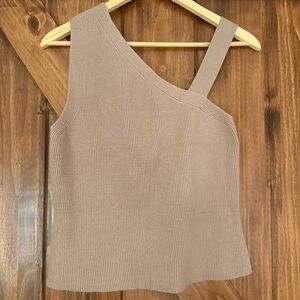 Express One-Shoulder Beige Ribbed Tank Top Medium